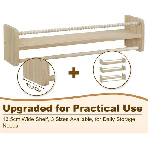 Lot De 3 Étagère Murale Pour Enfant,en Bois Massif,bibliothèque Enfant Avec Perles En Bois,60cm