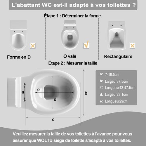 Abattant Wc Avec Frein De Chute,charnières Réglables,montage Supérieur/inférieur,en Plastique