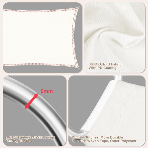 Voile D'ombrage Imperméable 5x5x5m En Pes, Polyester, Avec Oeillets D+cordes, Beige