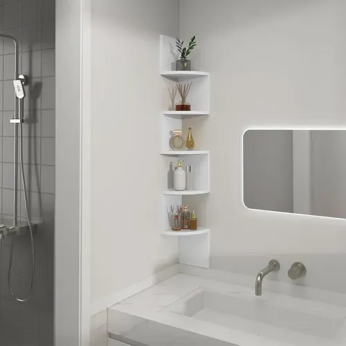 Étagère D'angle,Étagère Murale,Étagère Zigzag,Bibliothèque Angle à 5 Niveaux,Étagère Blanche,En Mdf