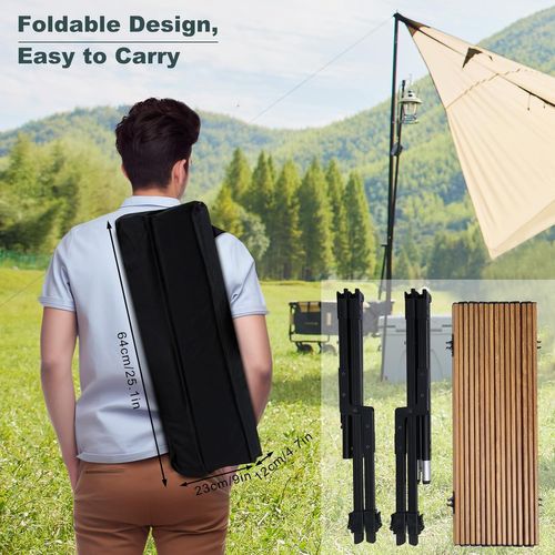 Table Camping Pliante Avec Hauteur Réglable Et Sac De Rangement, En Aluminium, Chêne Clair