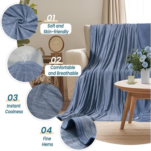 Couverture D'été,couverture Rafraîchissante Fibre Double Face Froid Q-max>0,45,bleu,220x240cm