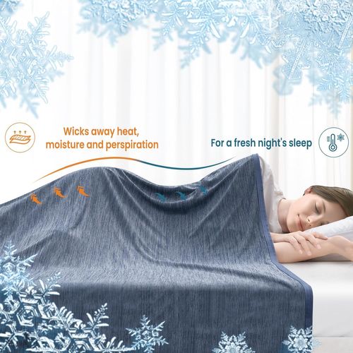 Couverture D'été,couverture Rafraîchissante Fibre Double Face Froid Q-max>0,45,bleu,220x240cm
