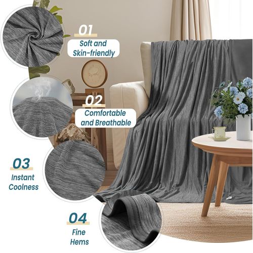 Couverture D'été,couverture Rafraîchissante Fibre Double Face Froid Q-max>0,45,gris,220x240cm