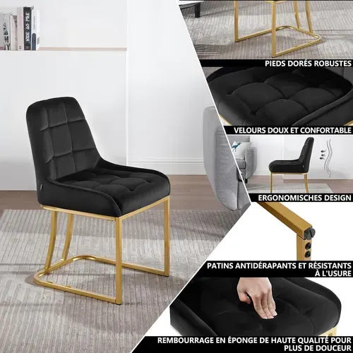 Lot De 4 Chaise Salle à Manger,Chaise Cuisine Rembourrée En Velours,Avec Dossier,Forme D'arc,Noir
