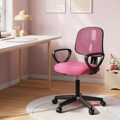 Chaise De Bureau Pour Enfants, Chaise D'ordinateur à Roulettes, Pivotante, Hauteur Réglable, Rose
