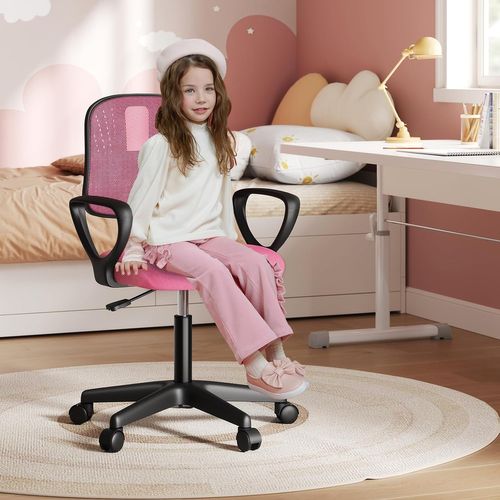 Chaise De Bureau Pour Enfants, Chaise D'ordinateur à Roulettes, Pivotante, Hauteur Réglable, Rose