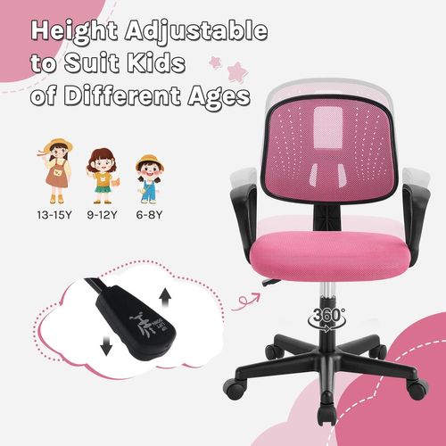 Chaise De Bureau Pour Enfants, Chaise D'ordinateur à Roulettes, Pivotante, Hauteur Réglable, Rose