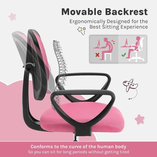 Chaise De Bureau Pour Enfants, Chaise D'ordinateur à Roulettes, Pivotante, Hauteur Réglable, Rose