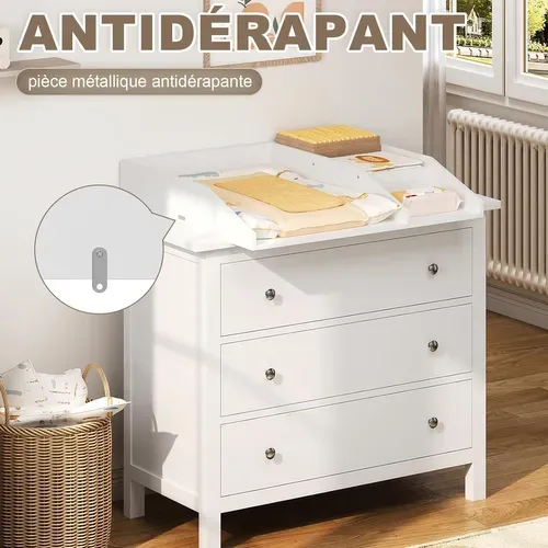 Plan à Langer Pour Commode, Table à Langer, Amovible, Avec Cloison, 80x74,5x13,5cm, Blanc