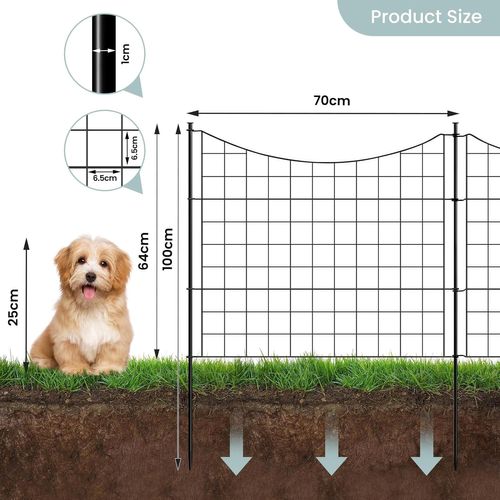 Clôture De Jardin,5 Panneaux Métalliques à Connecter Avec Piquet De Terre,en Grille,64x70cm,noir