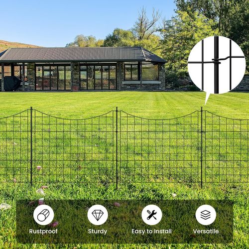 Clôture De Jardin,5 Panneaux Métalliques à Connecter Avec Piquet De Terre,en Grille,64x70cm,noir