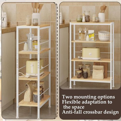 Étagère Rangement En Mdf,étagère Angle à 4 Niveaux,avec Cadre En Métal,chêne Clair+blanc,50x20x78cm