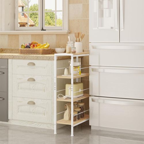 Étagère Rangement En Mdf,étagère Angle à 4 Niveaux,avec Cadre En Métal,chêne Clair+blanc,50x20x78cm