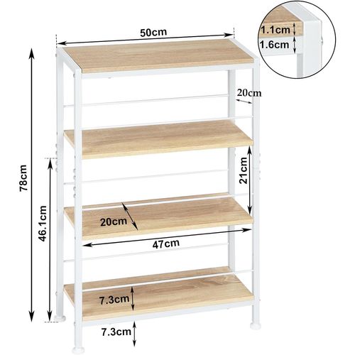 Étagère Rangement En Mdf,étagère Angle à 4 Niveaux,avec Cadre En Métal,chêne Clair+blanc,50x20x78cm