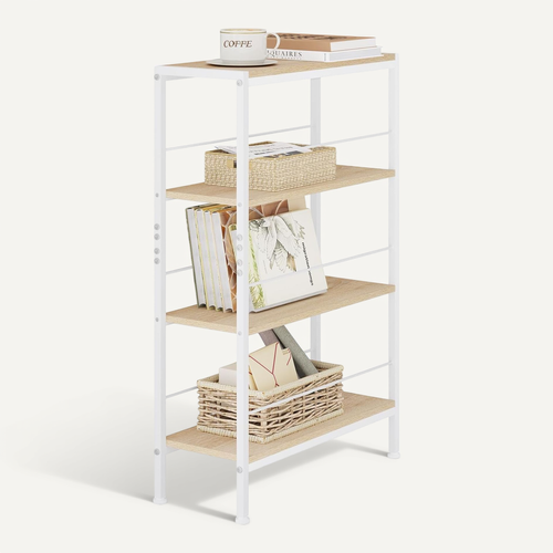 Étagère Rangement En Mdf,étagère Angle à 4 Niveaux,avec Cadre En Métal,chêne Clair+blanc,50x20x78cm