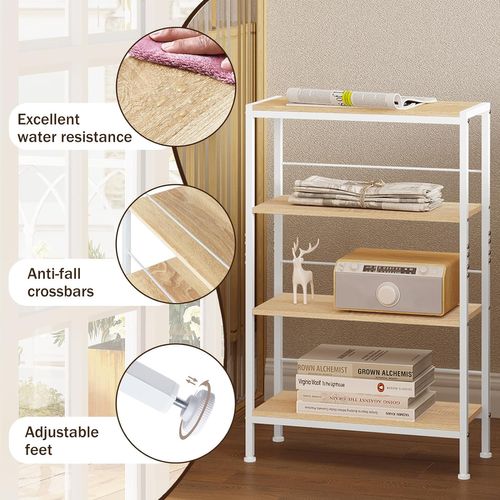 Étagère Rangement En Mdf,étagère Angle à 4 Niveaux,avec Cadre En Métal,chêne Clair+blanc,50x20x78cm
