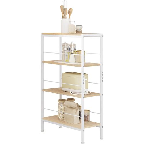 Étagère Rangement En Mdf,étagère Angle à 4 Niveaux,avec Cadre En Métal,chêne Clair+blanc,50x20x78cm