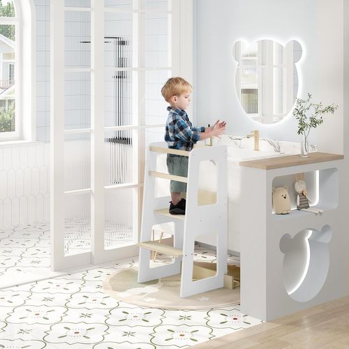 Tour D'apprentissage Montessori 3 En 1 WOLTU - Pliable, Avec Tableau Noir, Pour Enfants Dès 12 Mois, Blanc - 6