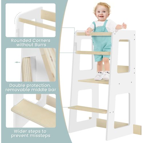 Tour D'apprentissage Montessori 3 En 1 WOLTU - Pliable, Avec Tableau Noir, Pour Enfants Dès 12 Mois, Blanc - 5