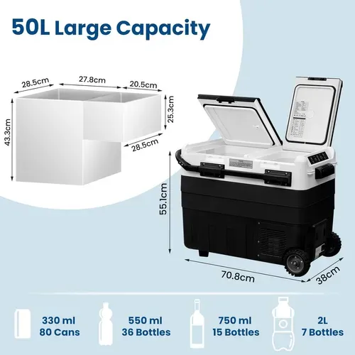 Glacière Électrique À Compression,avec Roulettes,contrôle App,50l,noir+blanc