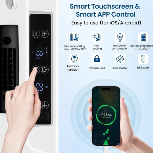 Glacière Électrique À Compression,avec Roulettes,contrôle App,50l,noir+blanc