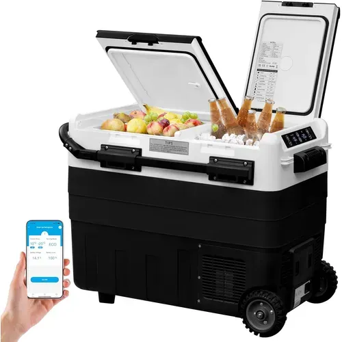 Glacière Électrique À Compression,avec Roulettes,contrôle App,50l,noir+blanc