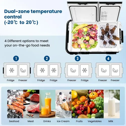 Glacière Électrique À Compression,avec Roulettes,contrôle App,50l,noir+blanc