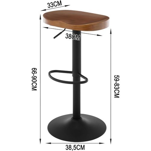 Tabouret Bar Haut, Chaise De Bar, Hauteur Réglable, Pivotant, Avec Repose-Pieds, En Bois, Marron