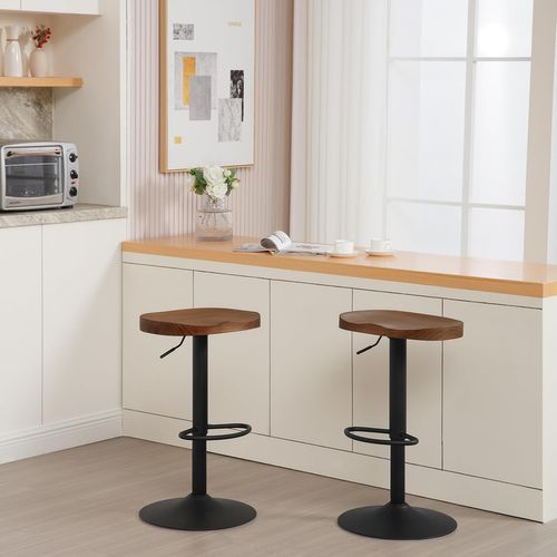Tabouret Bar Haut, Chaise De Bar, Hauteur Réglable, Pivotant, Avec Repose-Pieds, En Bois, Marron