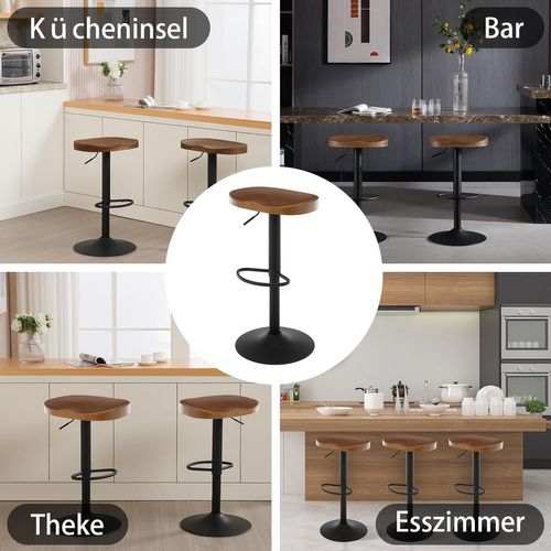 Tabouret Bar Haut, Chaise De Bar, Hauteur Réglable, Pivotant, Avec Repose-Pieds, En Bois, Marron