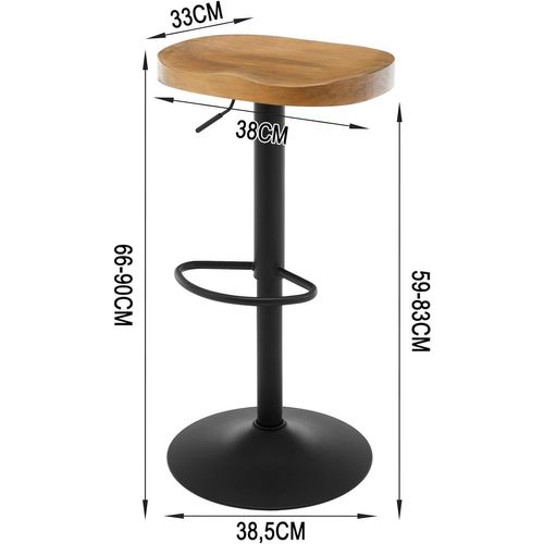 Tabouret Bar Haut, Chaise De Bar, Hauteur Réglable, Pivotant, En Bois, Chêne Foncé