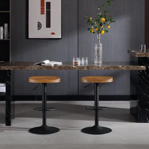 Tabouret Bar Haut, Chaise De Bar, Hauteur Réglable, Pivotant, En Bois, Chêne Foncé
