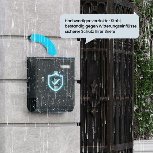 Boîte Aux Lettres Murale Verrouillable Avec 2 Clés, Porte-Journaux, 30,5x33,5x10cm, Anthracite