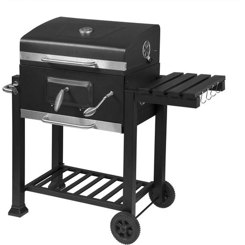 Barbecue Au Charbon De Bois,avec Roues,hauteur Réglable,113x45.5x100cm,noir