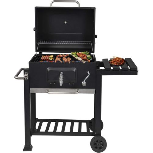 Barbecue Au Charbon De Bois,avec Roues,hauteur Réglable,113x45.5x100cm,noir