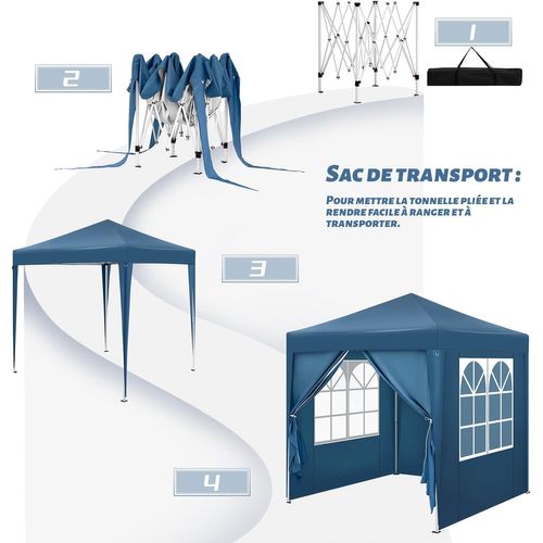 Tonnelle De Jardin Pliante,pergola,avec 4 Parois Latérales,avec Sac De Transport,2x2m,bleu