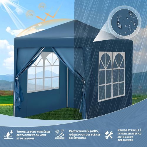 Tonnelle De Jardin Pliante,pergola,avec 4 Parois Latérales,avec Sac De Transport,2x2m,bleu