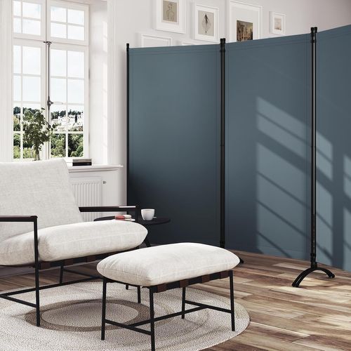 Paravent 255x182cm, Séparation De Pièce, En 3 Parties, Cadre En Métal Et Support, Gris Foncé