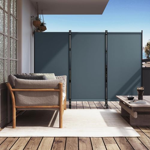 Paravent 255x182cm, Séparation De Pièce, En 3 Parties, Cadre En Métal Et Support, Gris Foncé