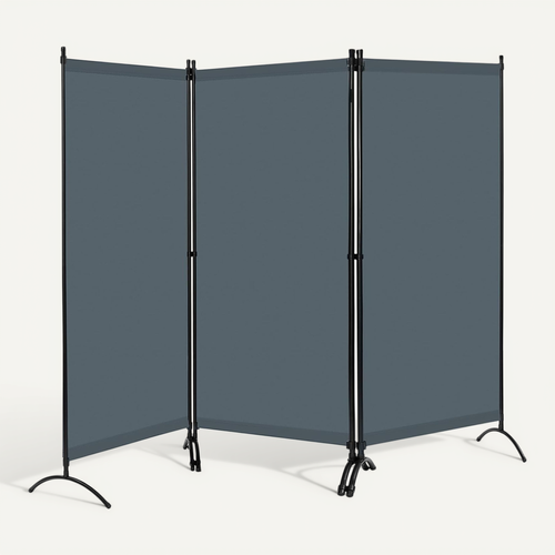 Paravent 255x182cm, Séparation De Pièce, En 3 Parties, Cadre En Métal Et Support, Gris Foncé