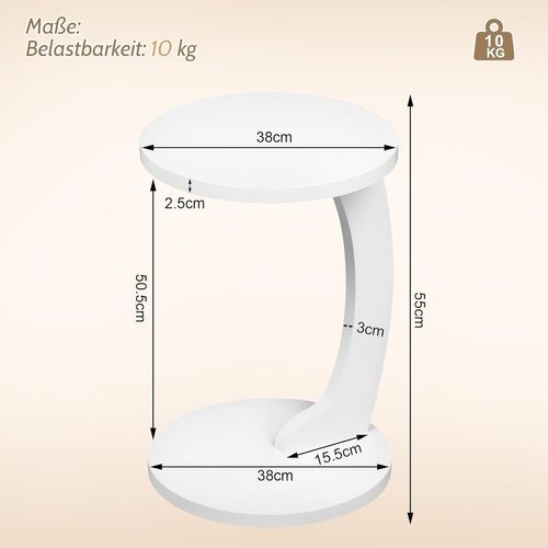 Table D'appoint En Forme De C,Table Basse Ronde,Bout De Canapé,En Mdf,38x55cm,Blanc