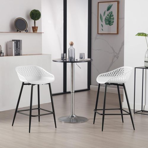 Lot De 2 Tabourets De Bar Haut,Tabourets Extérieur Jardin Avec Siège Plastique,Pieds En Métal,Blanc