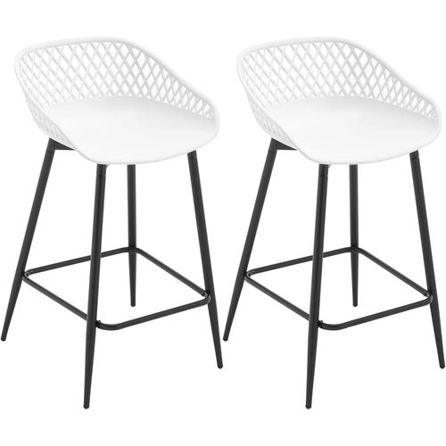 Lot De 2 Tabourets De Bar Haut,Tabourets Extérieur Jardin Avec Siège Plastique,Pieds En Métal,Blanc