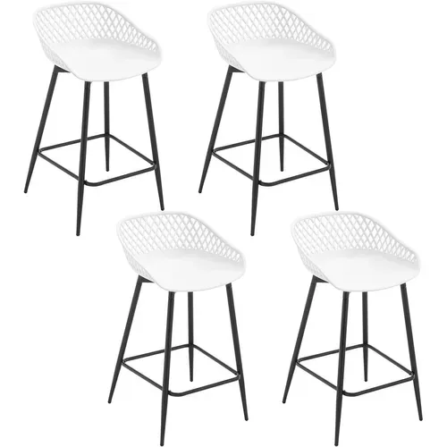 Lot De 4 Tabourets De Bar Haut,Tabourets Extérieur Jardin Avec Siège Plastique,Pieds En Métal,Blanc
