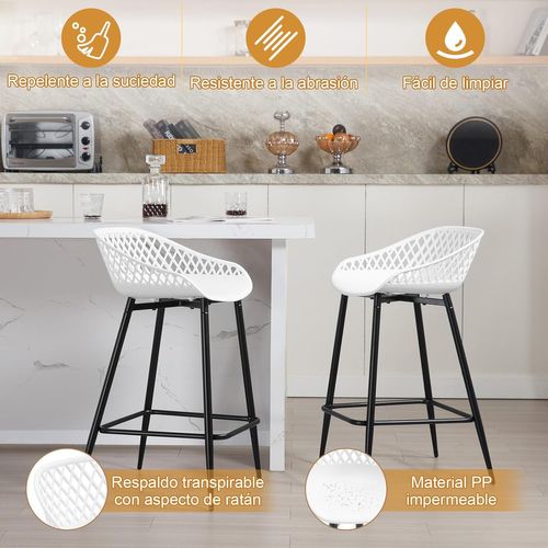 Lot De 4 Tabourets De Bar Haut,Tabourets Extérieur Jardin Avec Siège Plastique,Pieds En Métal,Blanc