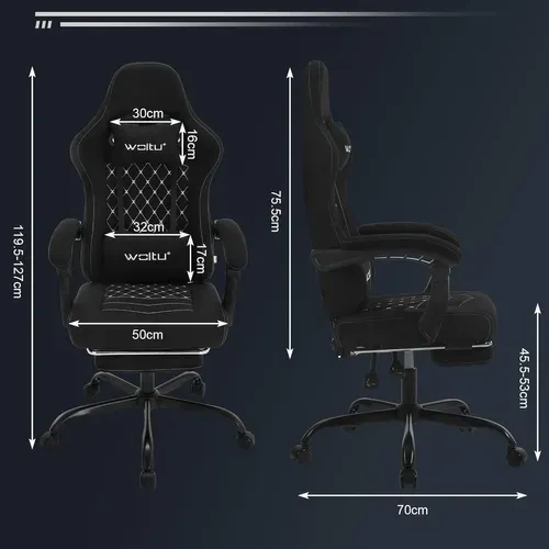 Chaise Gaming Massante,Fauteuil Gamer,Avec Soutien Lombaire Massant,Tissu Maille,Noir+Blanc