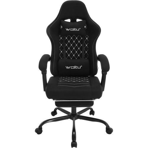 Chaise Gaming Massante,Fauteuil Gamer,Avec Soutien Lombaire Massant,Tissu Maille,Noir+Blanc