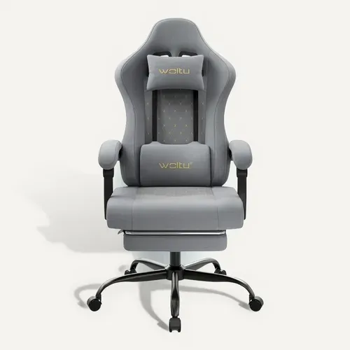 Chaise Gaming Massante, Fauteuil Gamer, Avec Soutien Lombaire Massant, Tissu Maille, Gris+Jaune