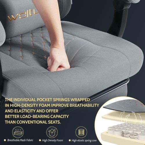 Chaise Gaming Massante, Fauteuil Gamer, Avec Soutien Lombaire Massant, Tissu Maille, Gris+Jaune